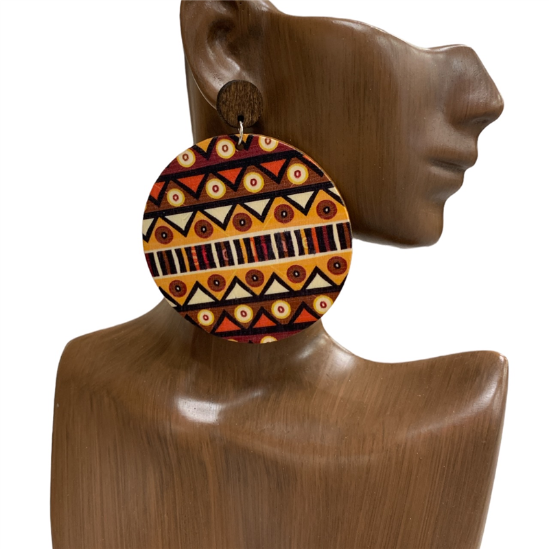 13-3849BR TRIVAL WOODEN EARRINGS