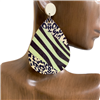 13-3851-1 ZEBRA /BLACK LEOPARD TEARDROP WOODEN EARRINGS