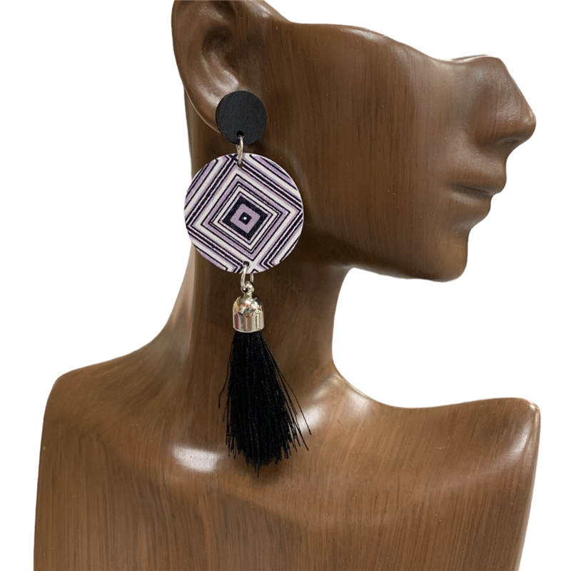 13-3853 TASSEL WOODEN EARRINGS