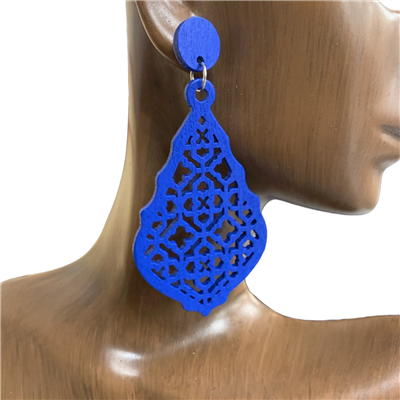 13-3903 TEARDROP LASER CUT WOODEN  EARRINGS