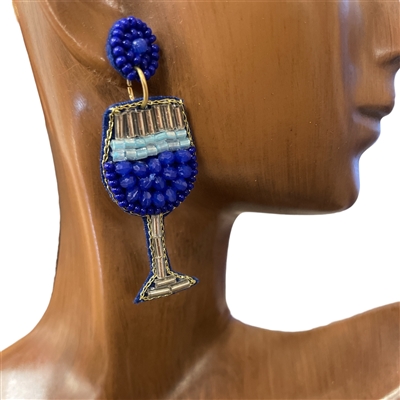 13-3992 BLUE GLASS SEED BEAD POST EARRINGS