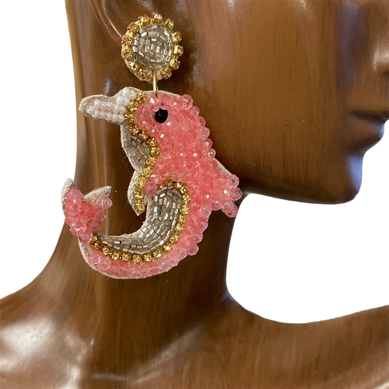 13-3993 PINK DOLPHIN SEED BEAD POST EARRINGS