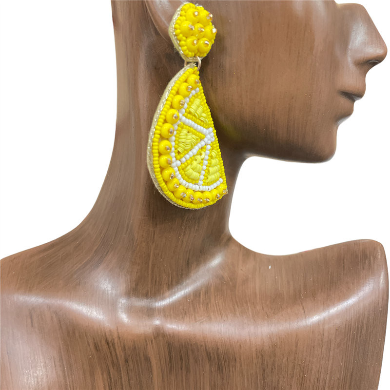 13-4099 YELLOW  LEMON  SEED BEAD EARRINGS