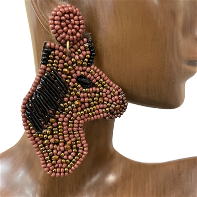 13-4105 BROWN HORSE SEED BEAD EARRINGS