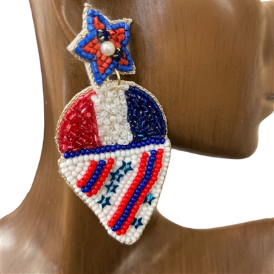 13-4126 RED WHITE BLUE ICE CREAM  SEED BEAD EARRINGS