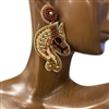 13-4165 BROWN GOLD HORSE HEAD SEED BEAD POST EARRINGS