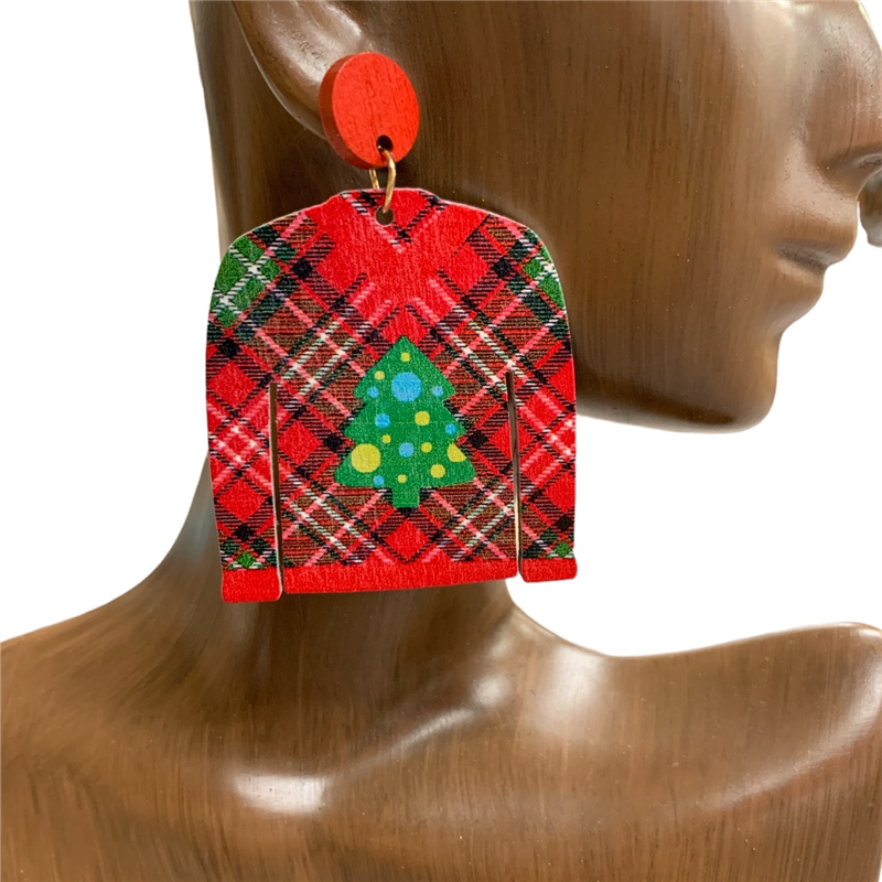 13-4393 CHRISTMAS SWEATER WOODEN EARRINGS