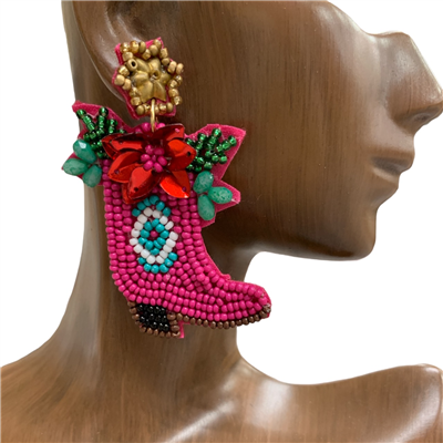 13-4752 CHRISTMAS BOOT SEED BEAD EARRINGS