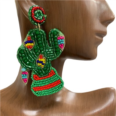 13-4778 MULTI COLOR CACTUS SEED BEAD EARRINGS