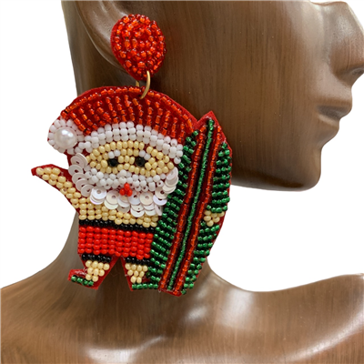 13-4784 SANTA  SEED BEAD EARRINGS