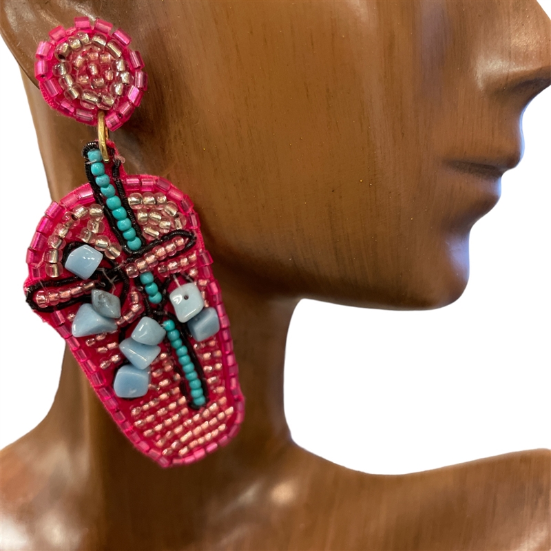 13-4801 PINK DRINK SEED BEAD POST EARRINGS