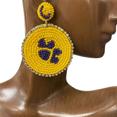 13-4848 YELLOW PURPLE PUPPY PAW SEED BEAD POST EARRINGS