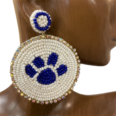 13-4848BW WHITE BLUE PUPPY PAW SEED BEAD POST EARRINGS