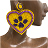 13-4849YP YELLOW PURPLE PUPPY PAW SEED BEAD EARRINGS