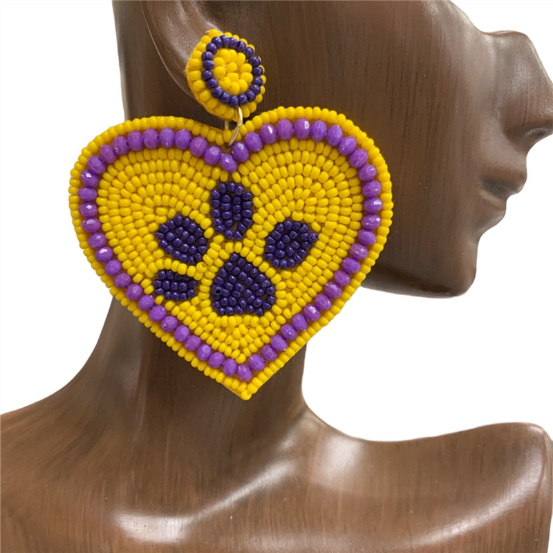 13-4849YP YELLOW PURPLE PUPPY PAW SEED BEAD EARRINGS