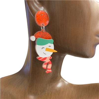 13-4913  CHRISTMAS SNOWMAN ACRYLIC  EARRINGS