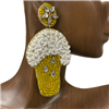 13-5020 YELLOW WHITE BEER SEED BEAD EARRINGS