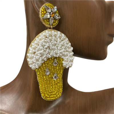 13-5020 YELLOW WHITE BEER SEED BEAD EARRINGS