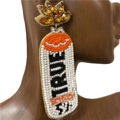 13-5076O  ORANGE WHITE SEED BEAD EARRINGS