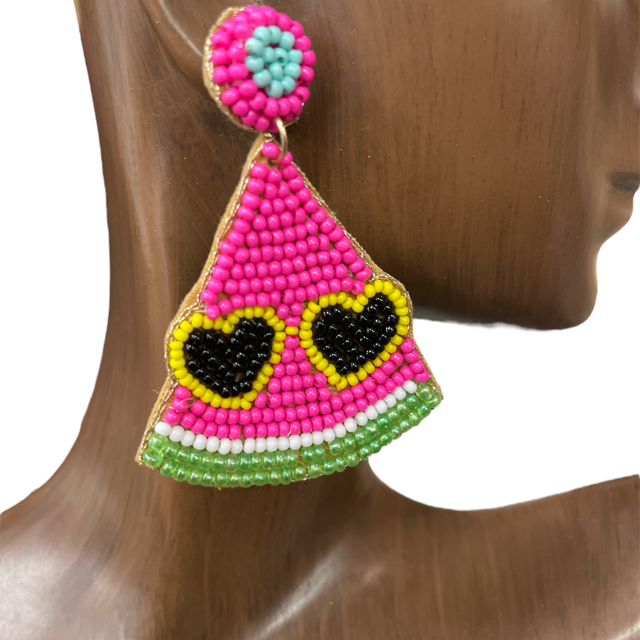 13-5205 PINK WATERMELON SEED BEAD EARRINGS