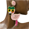 13-5226 YELLOW GLASSES  FLAMINGO SEED BEAD EARRINGS