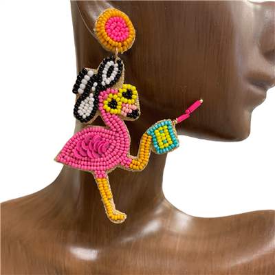 13-5228 FLAMINGO SEED BEAD EARRINGS