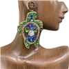 13-5263 GREEN TURTLE RHINESTONE & SEED BEAD EARRINGS