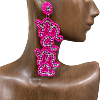 13-5270 FUCHSIA SEED BEAD MAMA  EARRINGS