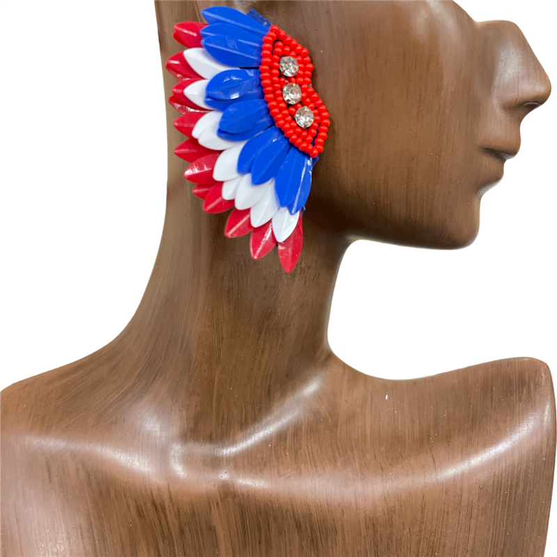 13-5097 13-5289 AMERICAN FLAG ANGEL WINGS SEED BEAD EARRINGS