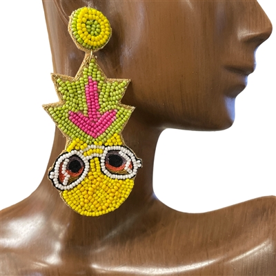 13-5309YW SEED BEAD PINEAPPLE EARRINGS