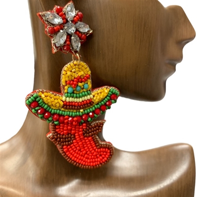 13-5316  RED CHILI PEPPER SEED BEAD EARRINGS