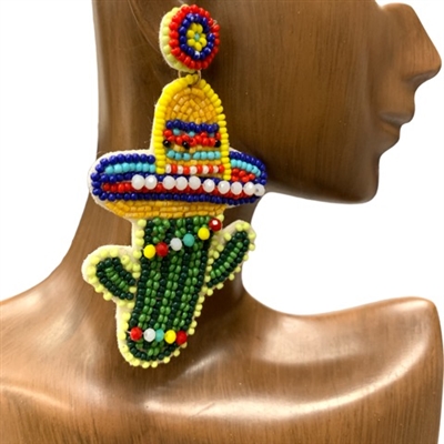 13-5317 HAT/CACTUS MULTI   SEED BEAD EARRINGS