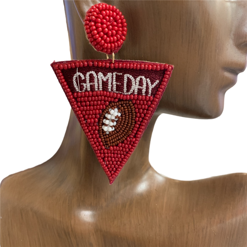 13-5340-5 GAMEDAY BURGUNDY/WHITE SEED BEAD EARRINGS