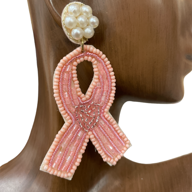 13-5359 PINK RIBBON SEED BEAD EARRINGS