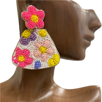 13-5465   FLORAL SEED BEAD EARRINGS