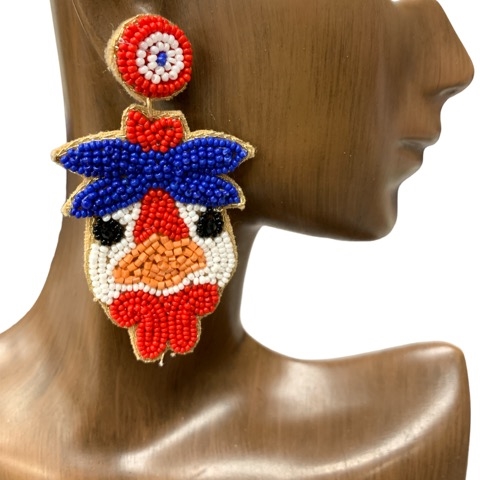 13-5493  BLUE/RED  TURKEY SEED BEAD   EARRINGS