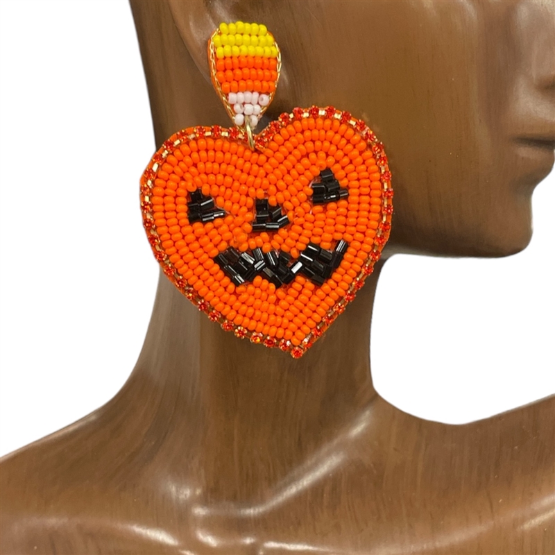 13-5511 HEART PUMPKIN  SEED BEAD EARRINGS