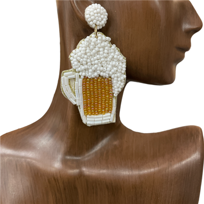 13-5671 WHITE GOLD  BEER SEED BEAD EARRINGS