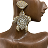 13-5672  GOLD SHELL & TURTLE RHINESTONE PEARL EARRINGS