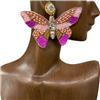 13-5693 PINK MULTI COLOR BUTTERFLY SEED BEAD EARRINGS