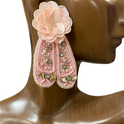 13-5697 PINK  SHOES  SEED BEAD EARRINGS