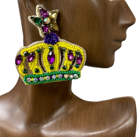 13-5725 MARDI GRAS CROWN SEED BEAD EARRINGS