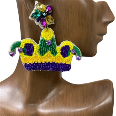 13-5727 MARDI GRAS CROWN SEED BEAD EARRINGS