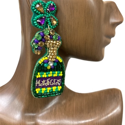 13-5738 MARDI GRAS BOTTLE SEED BEAD EARRINGS