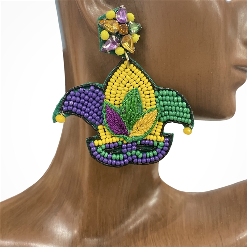 13-5740 MARDI GRAS  MASK SEED BEAD EARRINGS