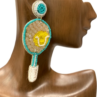 13-5834 TENNIS RACQUET SEED BEADED  EARRINGS