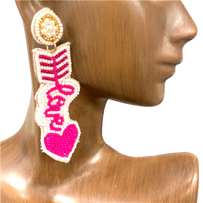 13-5844PN  PINK ARROW LOVE  SEED BEAD POST EARRINGS