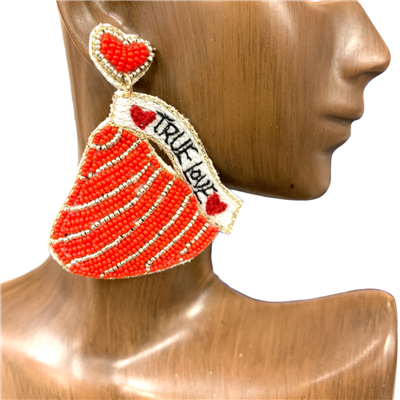 13-5855RD RED  TRUE LOVE  SEED BEAD POST EARRINGS