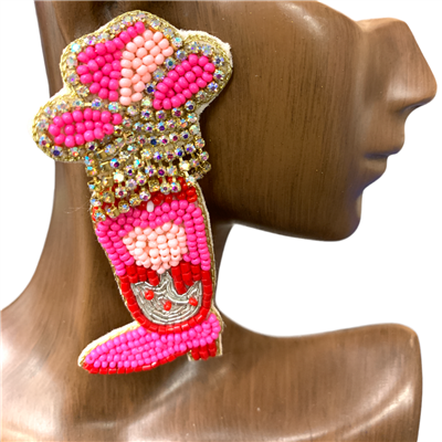 13-5860FU COW GIRL BOOT /HAT RHINESTONE EARRINGS