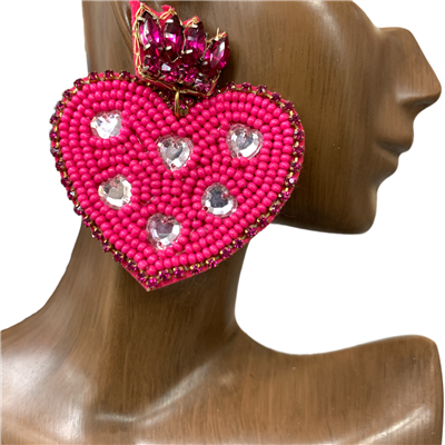 13-5868FU  HEART RHINESTONE SEED BEAD POST EARRINGS